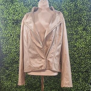 Ashley Stewart Gold Leather Moto Jacket Size 12